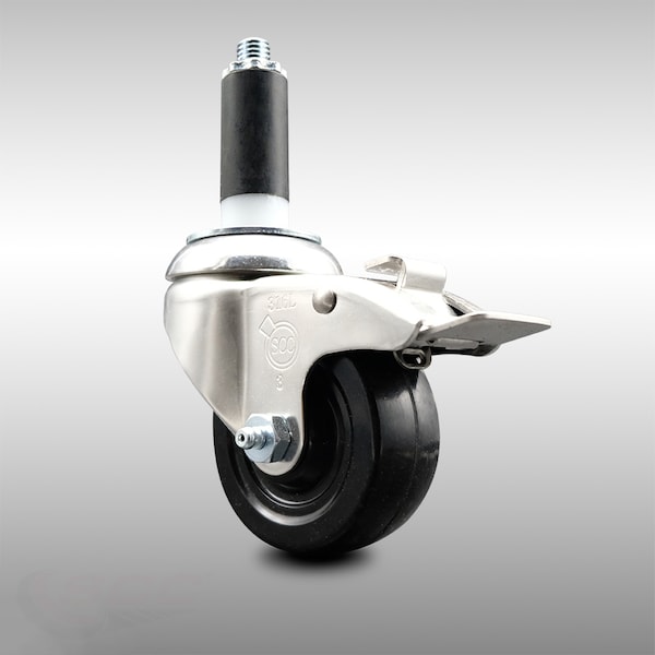 3 Inch 316SS Hard Rubber Swivel 1 Inch Expanding Stem Caster Lock Brake SCC